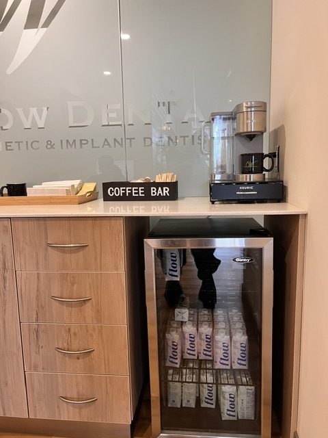 Self-serve coffee bar and water fridge