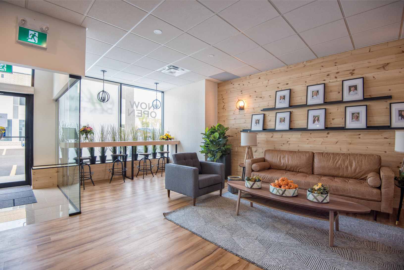 Reception lounge with leather sofa