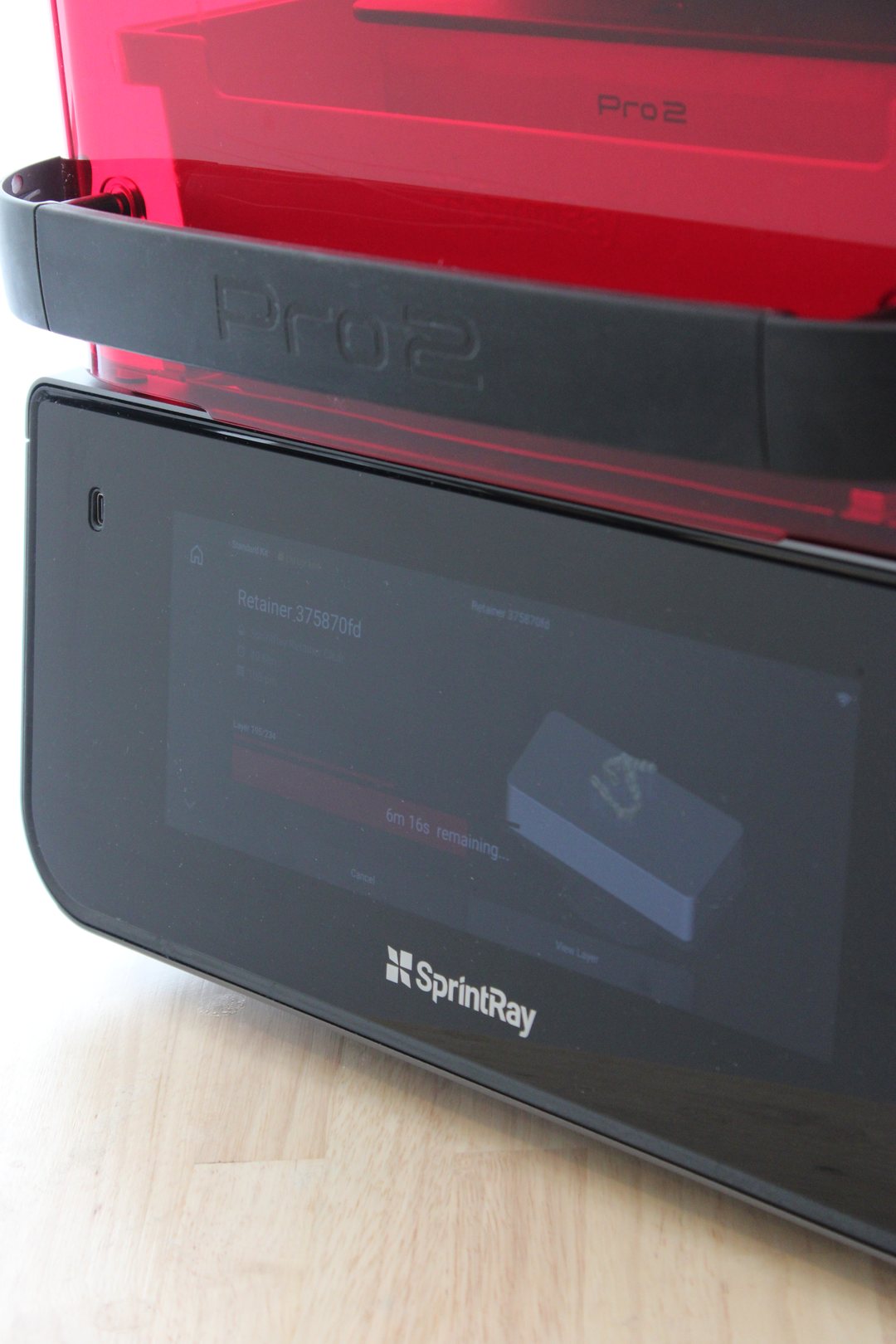 Willow Dental Associates SprintRay dental 3D printer with red cover, angled view in Mississauga, ON